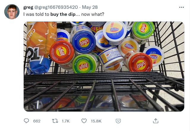 A popular crypto Twitter personality jokes about buying the dip.