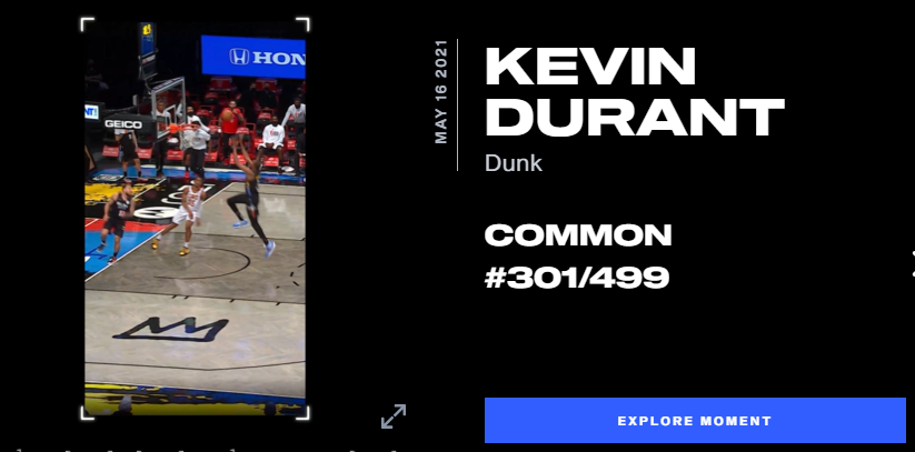 Kevin Durant’s dunking NBA Top Shot NFT. 